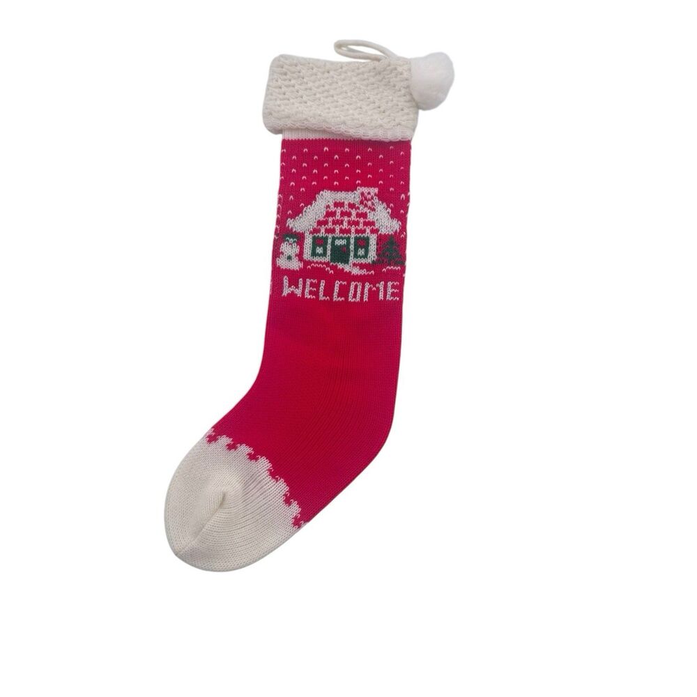 Christmas Holiday Knit Stocking Welcome Home Snow Classic Vintage Fast Shipping